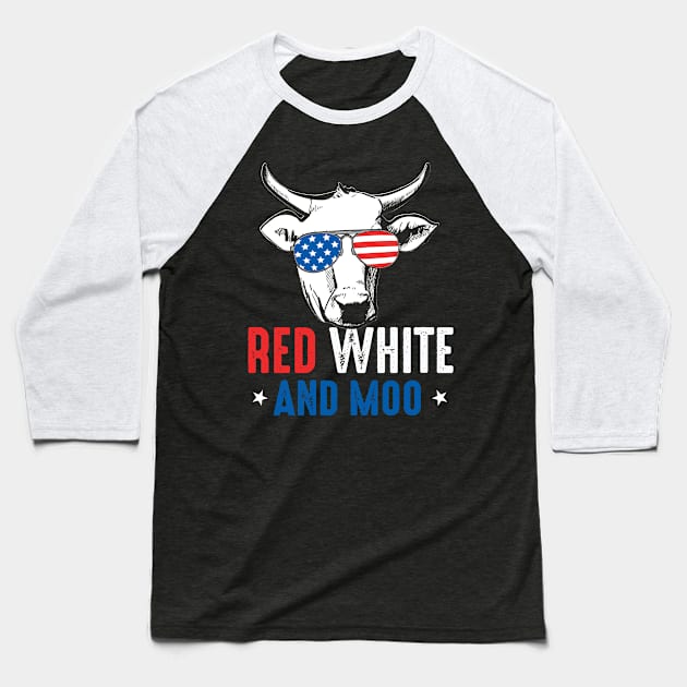 red white and moo american flag 4th of july Baseball T-Shirt by blacks store